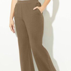 Catherines Caramel Brown Suprema Wide-leg Pants Stretch Cotton -4X- Petite NWT